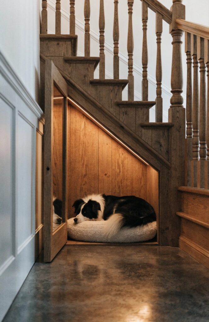 under staircase built-in indoor dog kennel