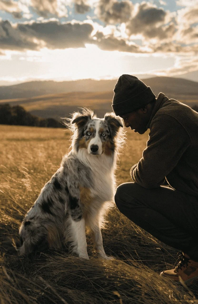 Australian Shepherd energetic bonded training handler