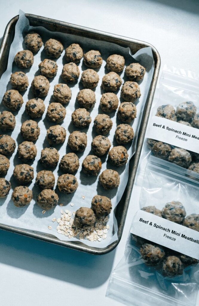 beef spinach mini meatballs freezer dog meal prep