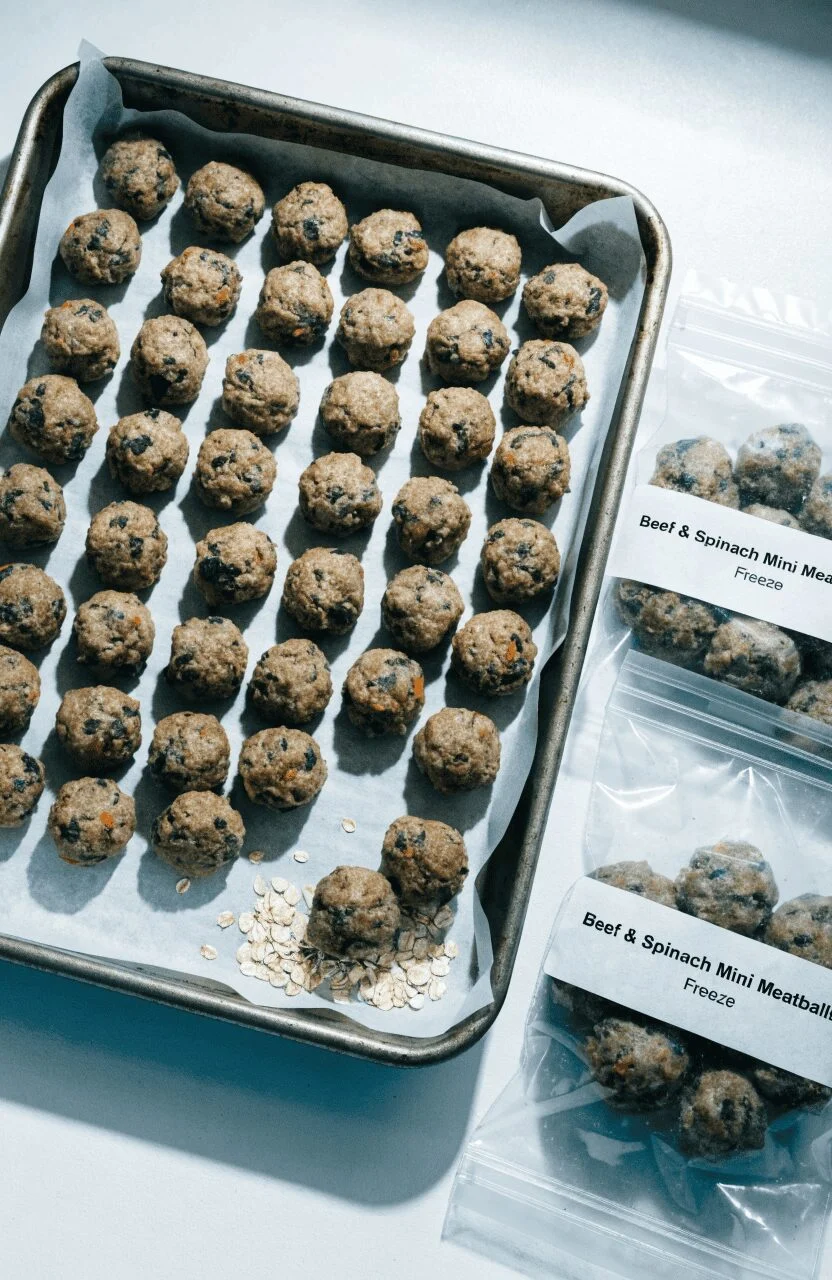 beef spinach mini meatballs freezer dog meal prep