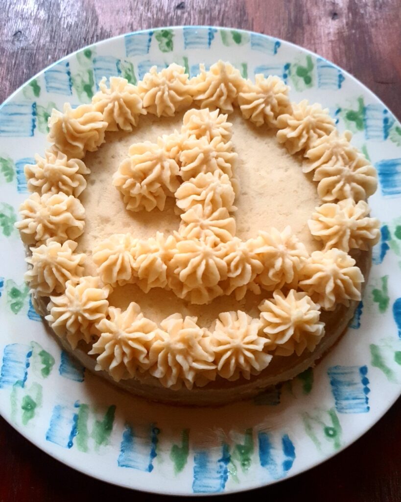 Banana Peanut Butter Cake with Mashed Potato Frosting