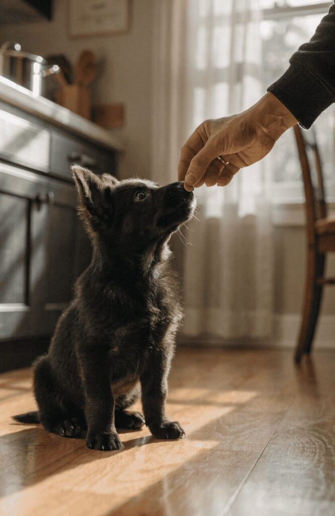 black GSD training starting from day one at home