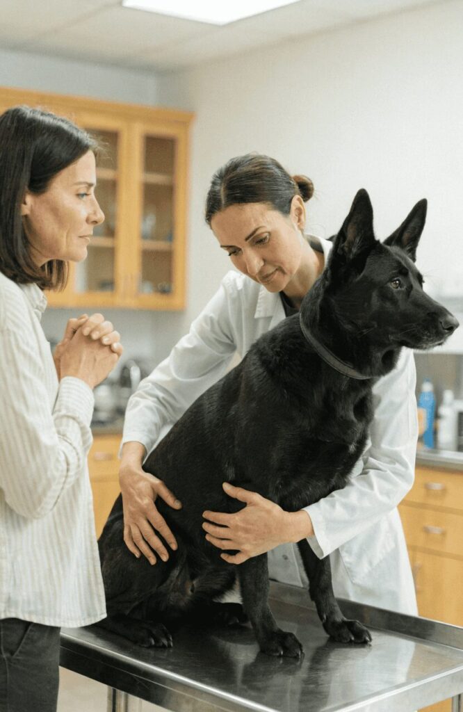 German Shepherd veterinary wellness visit genetic health screening
