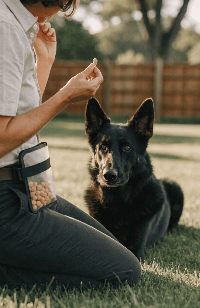 short frequent training sessions with black german shepherd owner