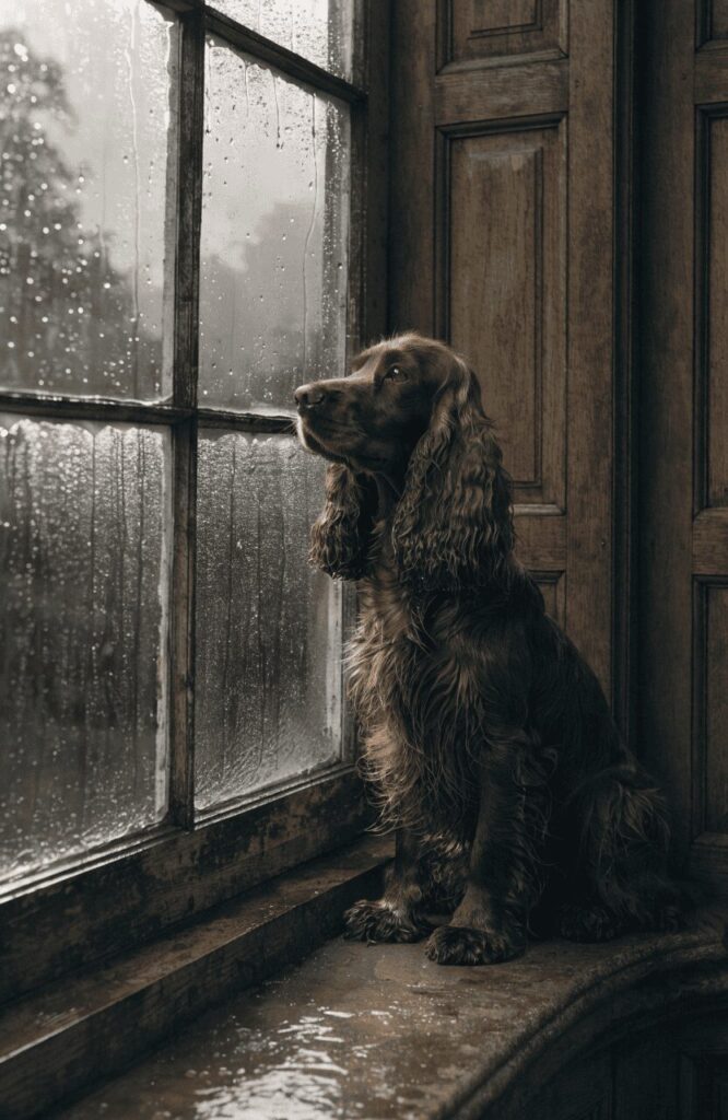 silky brown cocker spaniel portrait window