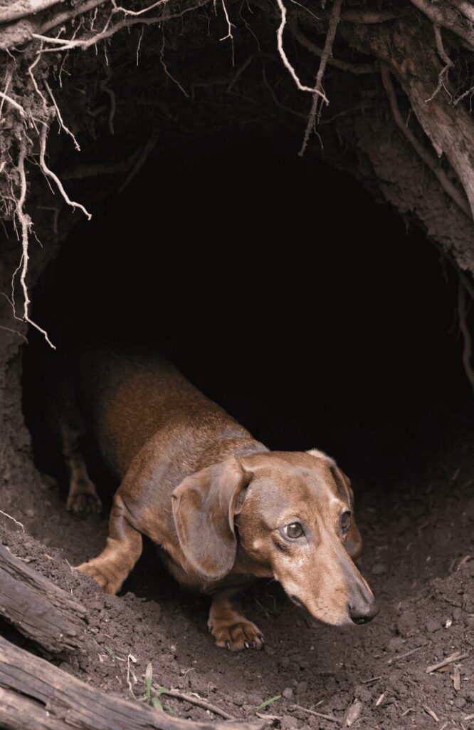 Dachshund hunting dog burrow confrontation