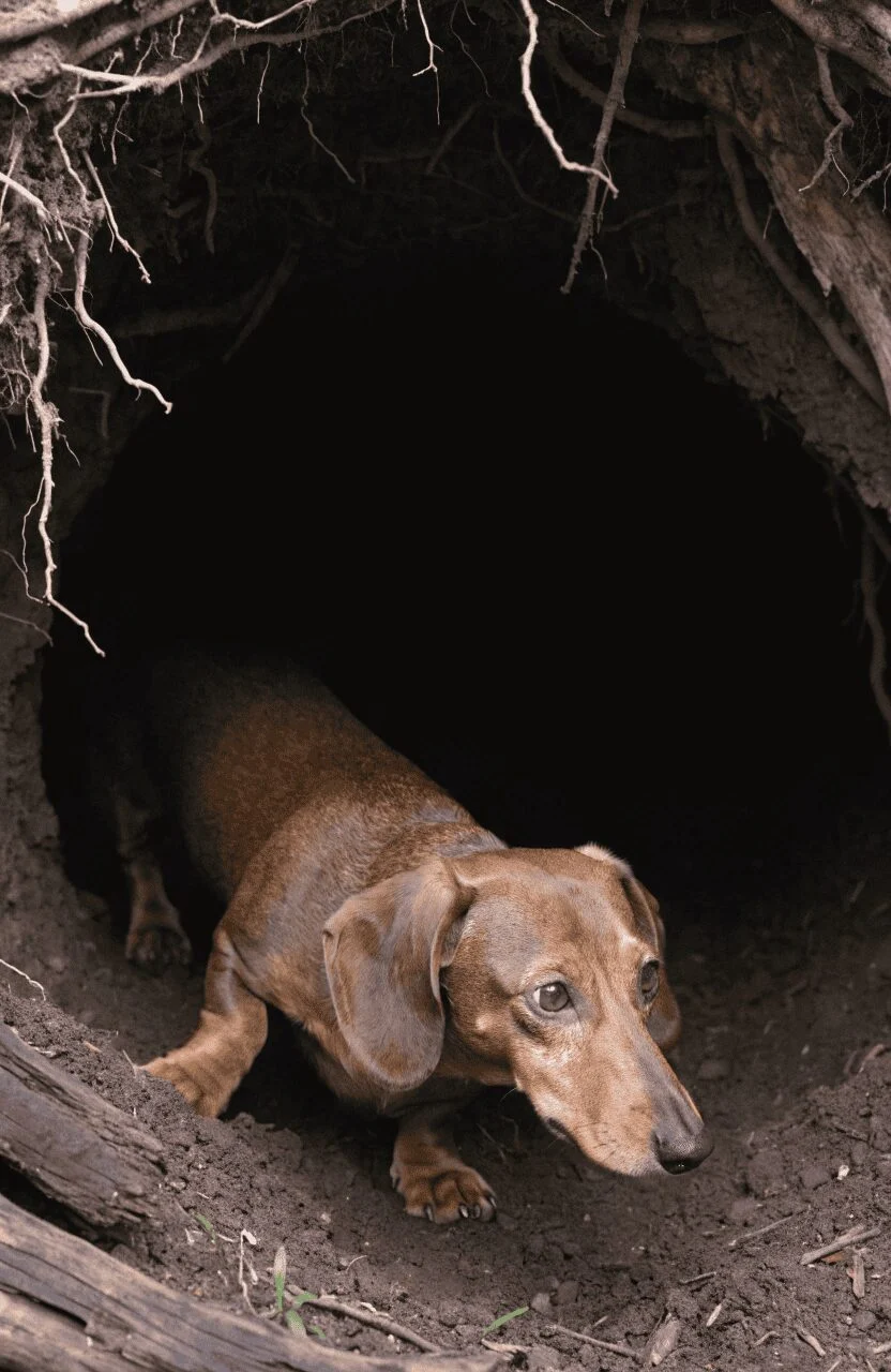 Dachshund hunting dog burrow confrontation