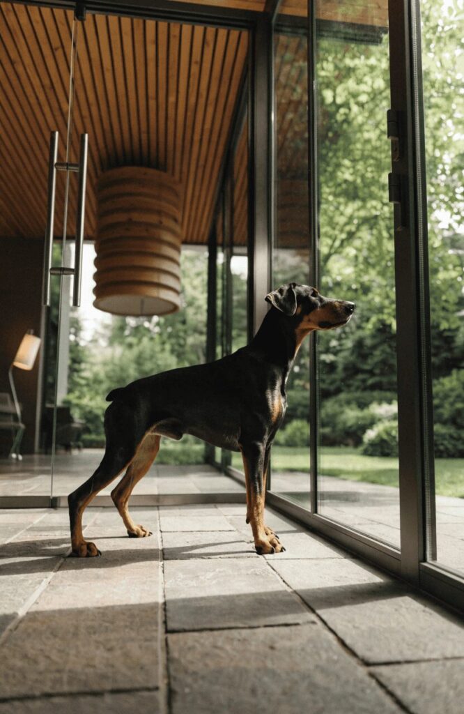 Doberman Pinscher alert strategic home guardian