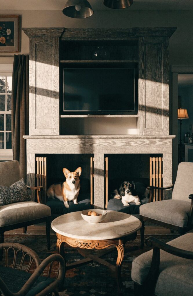 double dog kennel entertainment center with two separate kennel doors