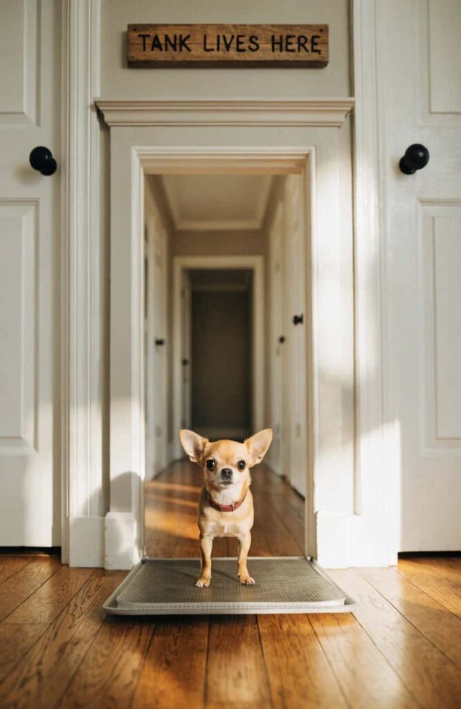funny ironic small dog big name photo