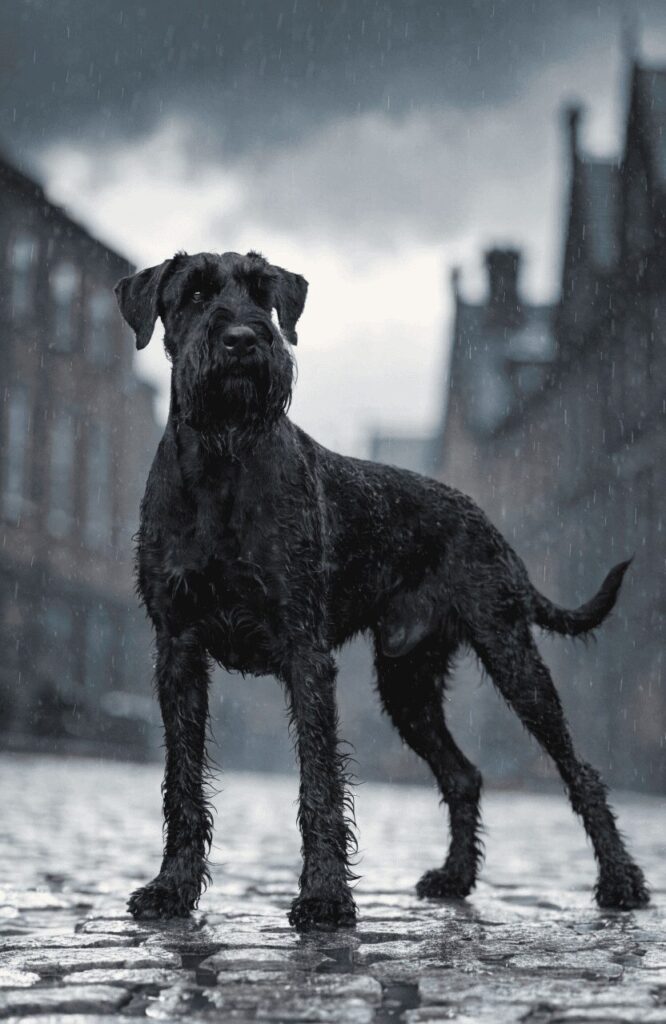 Giant Schnauzer solid black wiry coat confident working dog