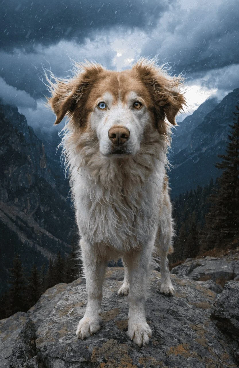 Goberian Husky Golden mix in wilderness