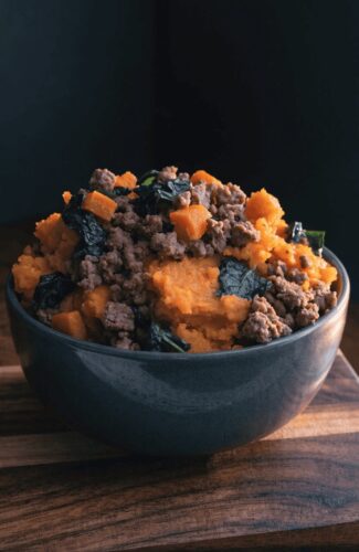 beef sweet potato power bowl for active dogs