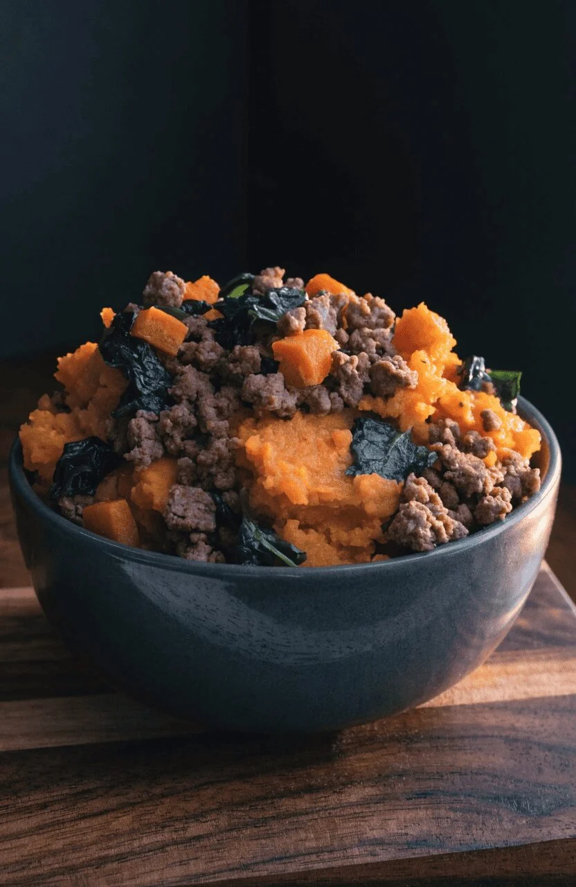 beef sweet potato power bowl for active dogs