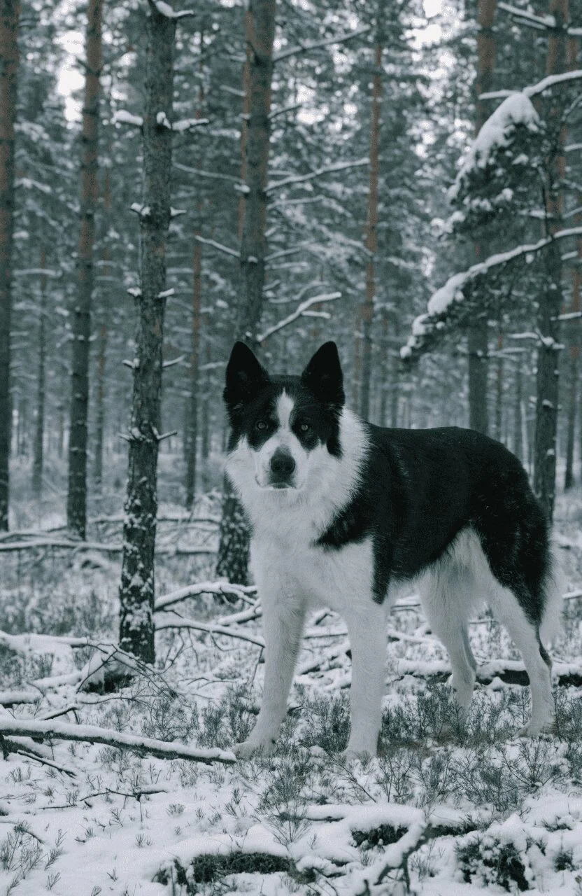karelian bear dog in boreal forest finland