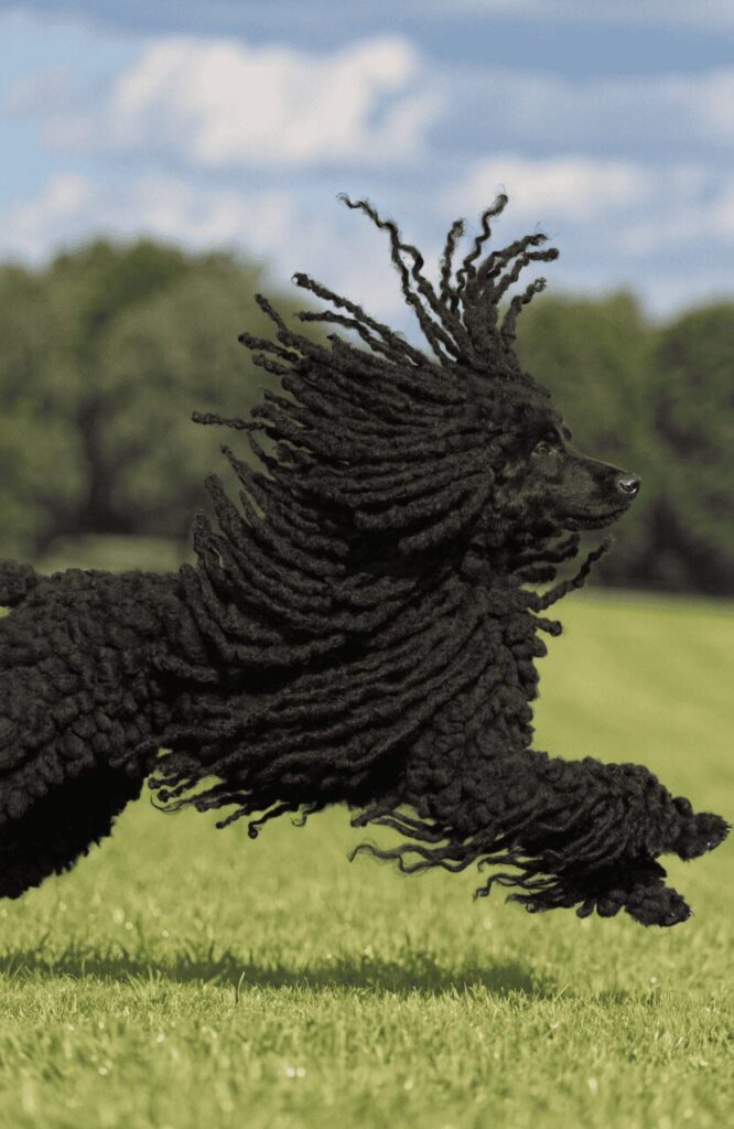 Puli Hungarian herding dog with corded mop coat