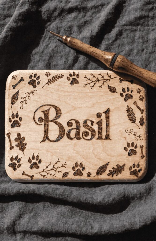 burnt wood pyrography dog kennel name signs DIY