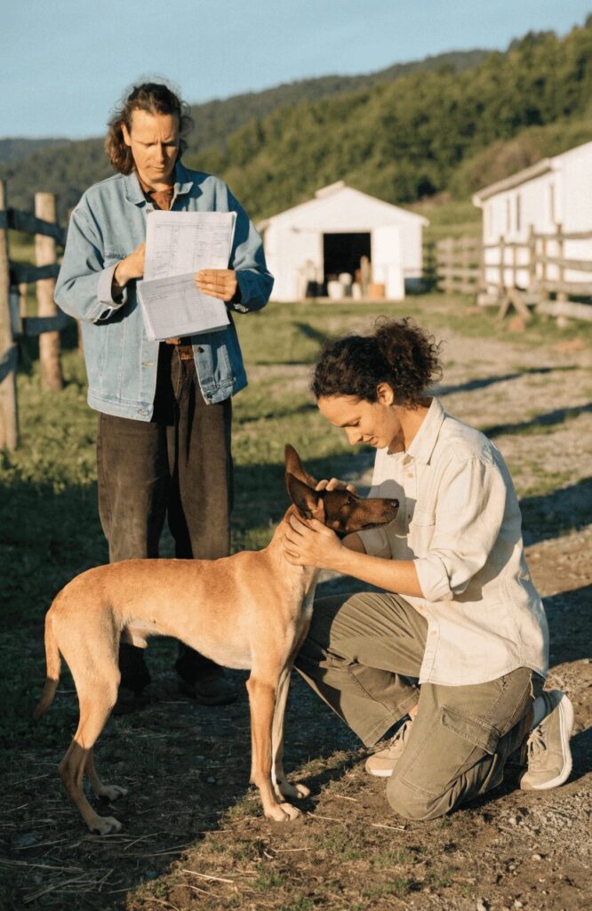person consulting breeder about rare dog breed ownership