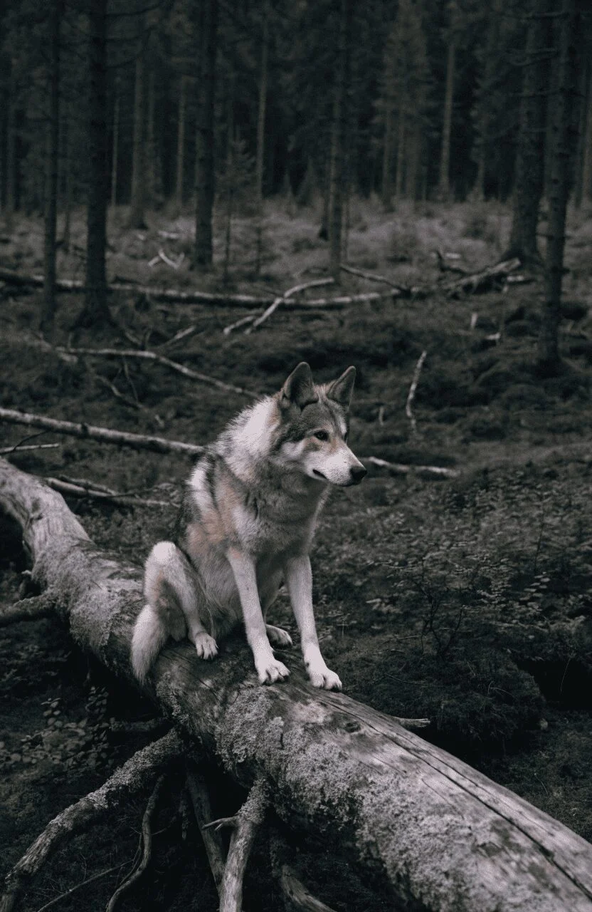 Rare wolf like dog breed photographed in remote taiga forest as if just discovered