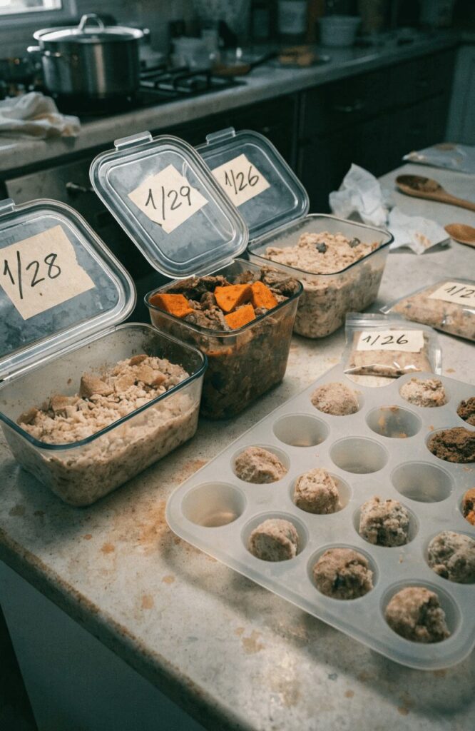 real batch cooking and storage for homemade dog food