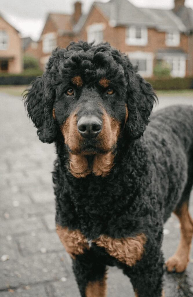 Rottle Rottweiler Poodle mix realistic portrait