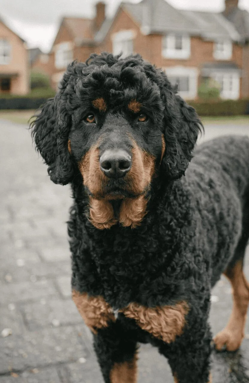 Rottle Rottweiler Poodle mix realistic portrait