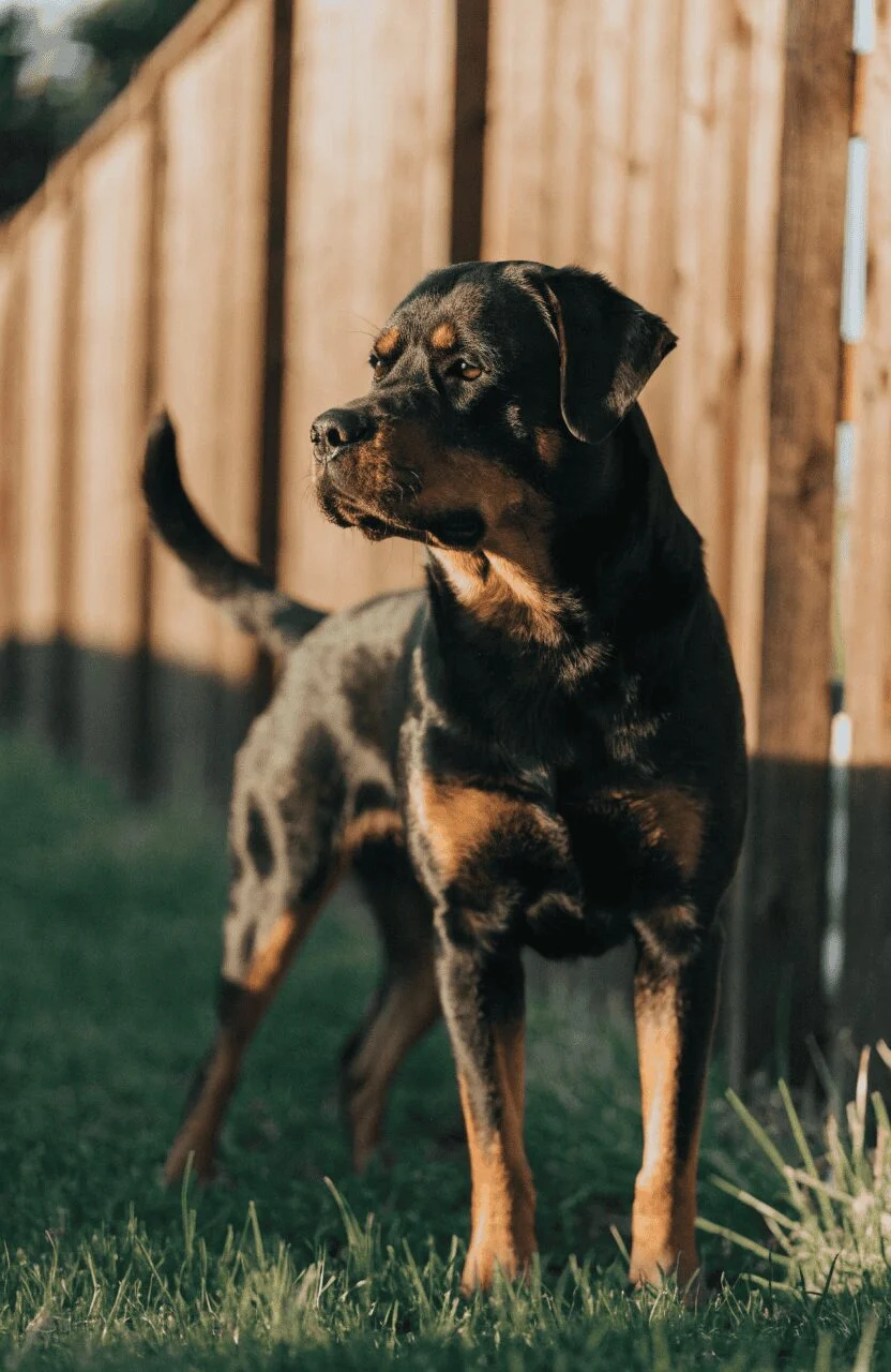 realistic Rottweiler dog natural outdoor portrait