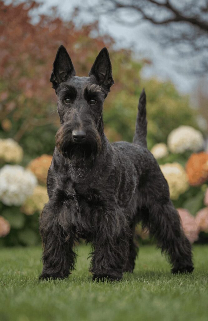 Scottish Terrier proud black wiry coat standing outdoors