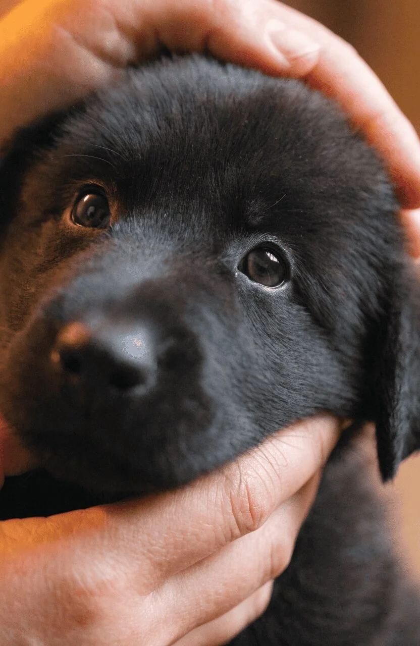 identifying solid black German Shepherd puppy no tan markings close up