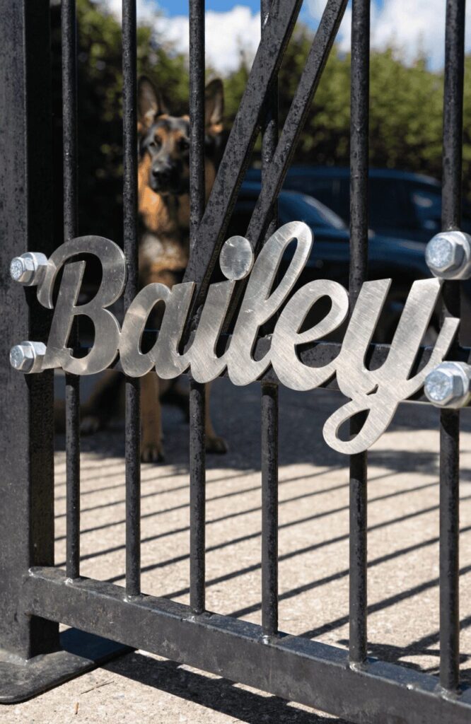 metal cut out letter dog kennel name sign outdoor