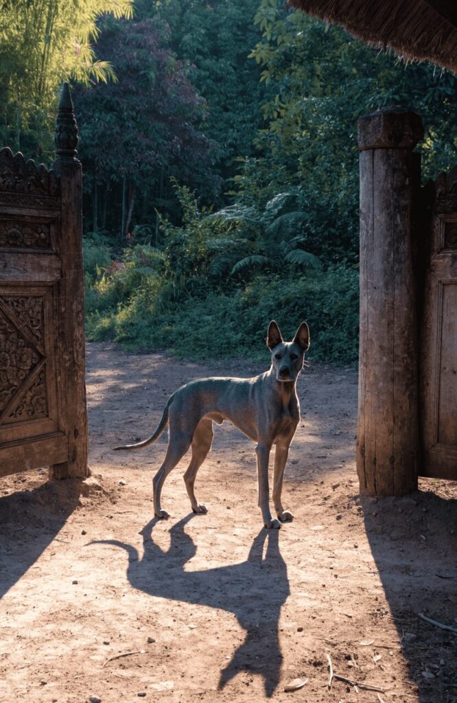 thai ridgeback guarding traditional thai village entrance