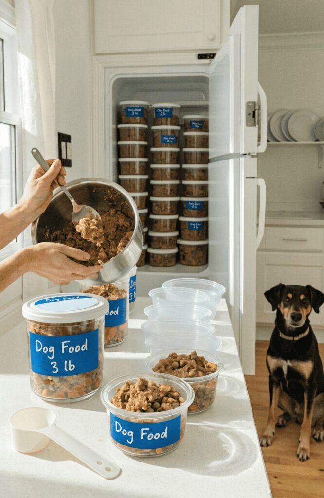 storing and portioning homemade dog food in freezer