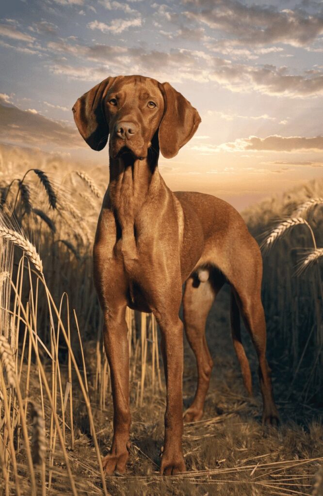 Vizsla rust brown dog in field