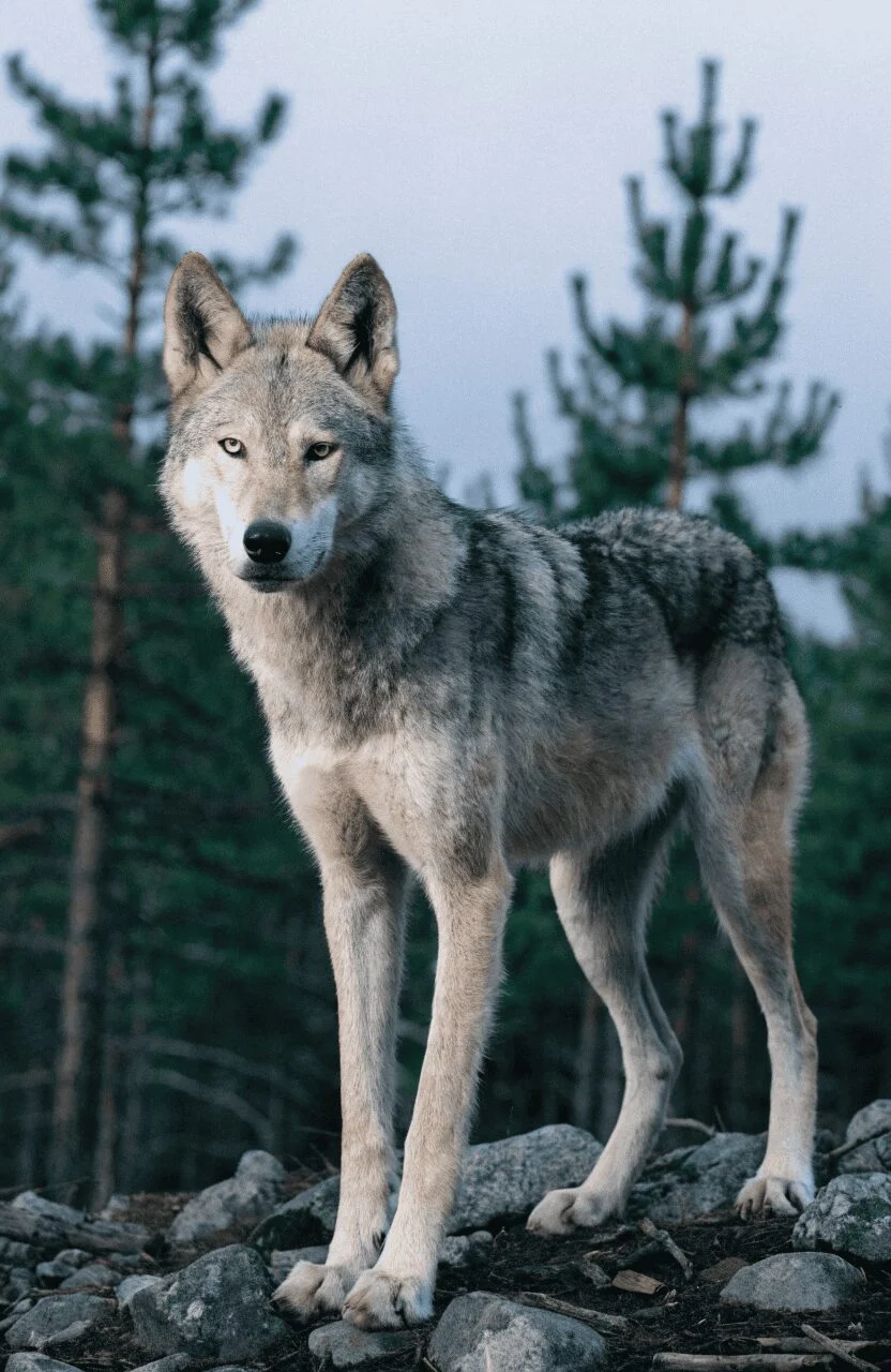 realistic wolf-dog hybrid outdoor wilderness photo