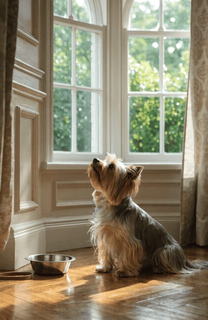Yorkshire Terrier small hairy dog breed at home