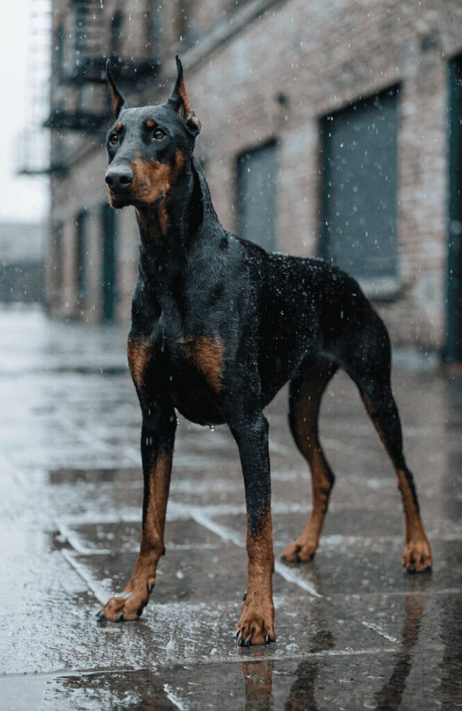 Doberman Pinscher fearless alert guard dog realistic photo