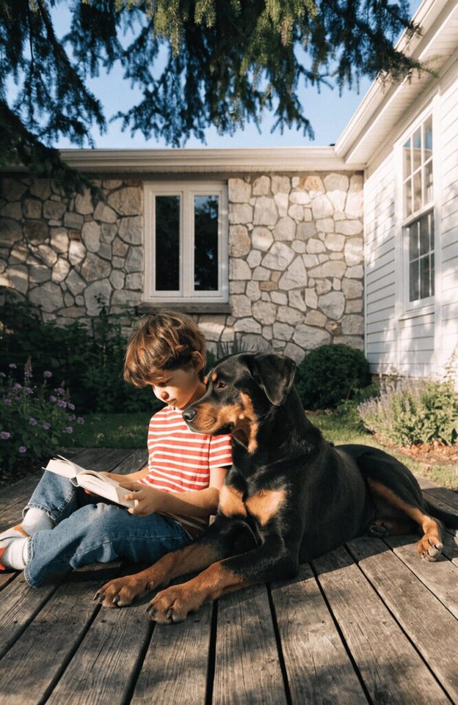 Fearless dog breed calm and safe with children at home