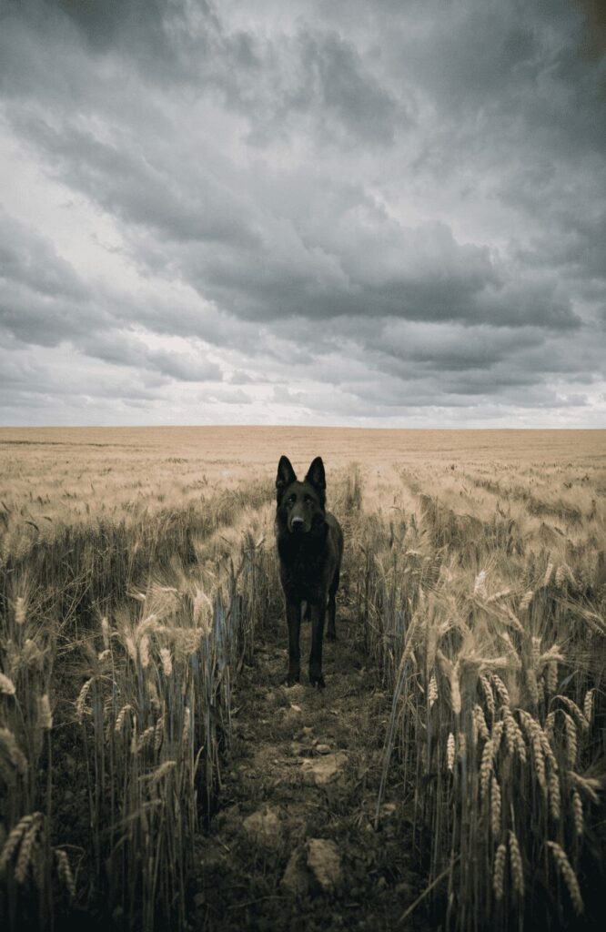 rare black german shepherd alone open landscape rarity