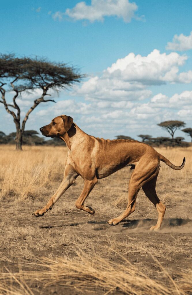 Rhodesian Ridgeback athletic fearless dog in natural habitat