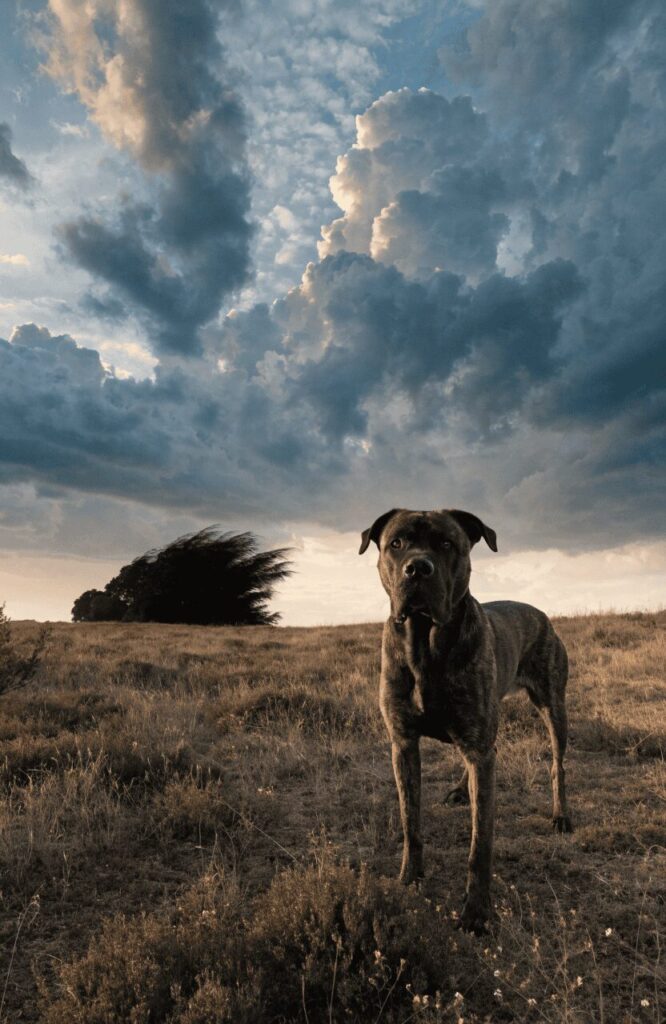 Fearless dog standing confidently facing a threat