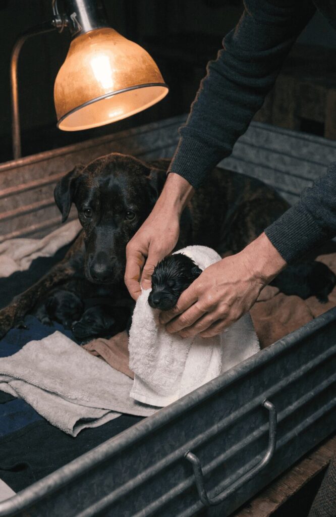 helping a dog give birth whelping day