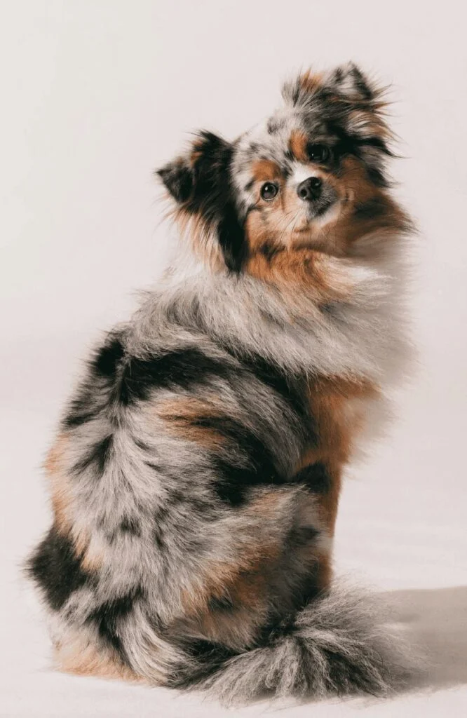Aussiepom small pretty mixed dog merle coat