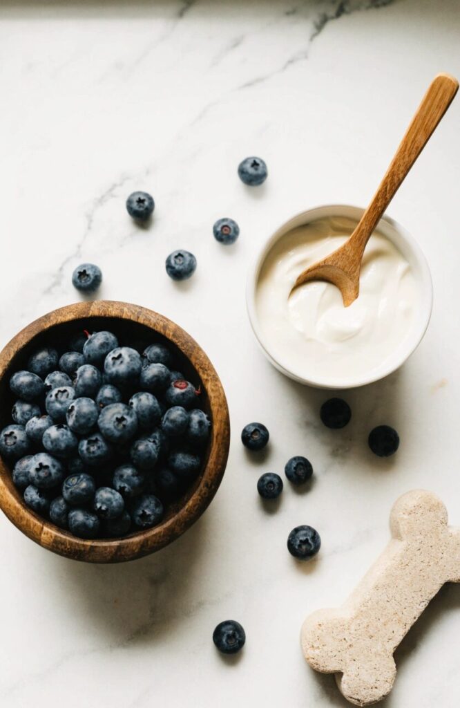 blueberries and plain yogurt ingredients for making dog treats at home