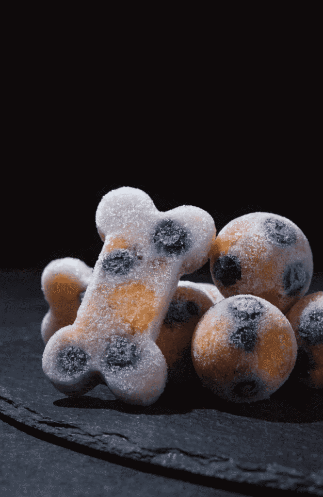 Bone-shaped frozen Sweet Potato & Blueberry Dog Chews