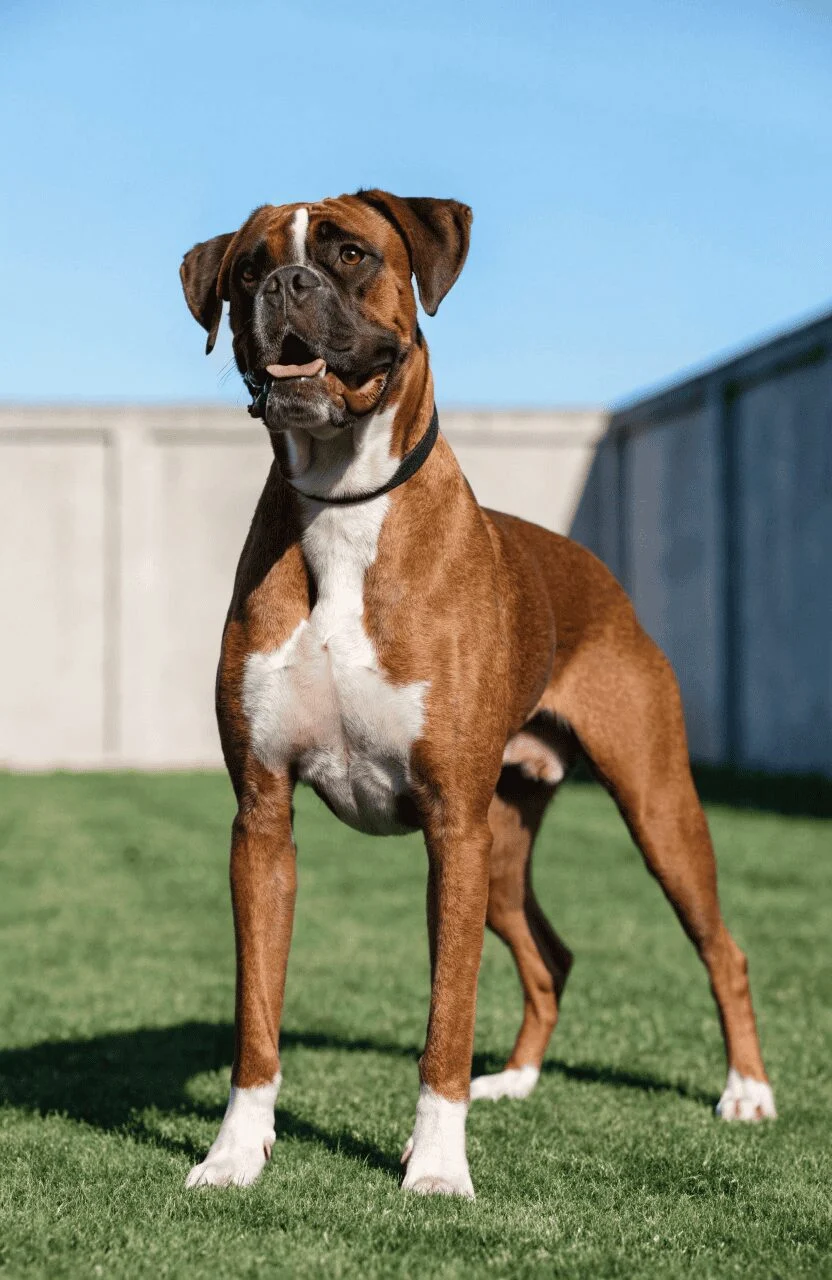 Boxer dog breed brown and white