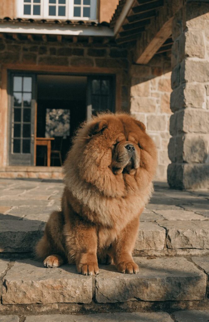 cinnamon brown Chow Chow fluffy dog breeds brown on porch