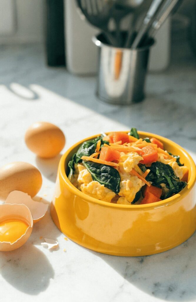 budget homemade dog food egg and vegetable scramble