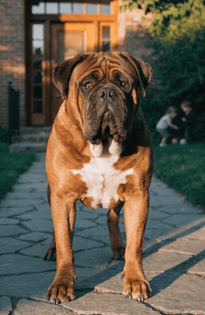 Bullmastiff gentle giant guard dog with family