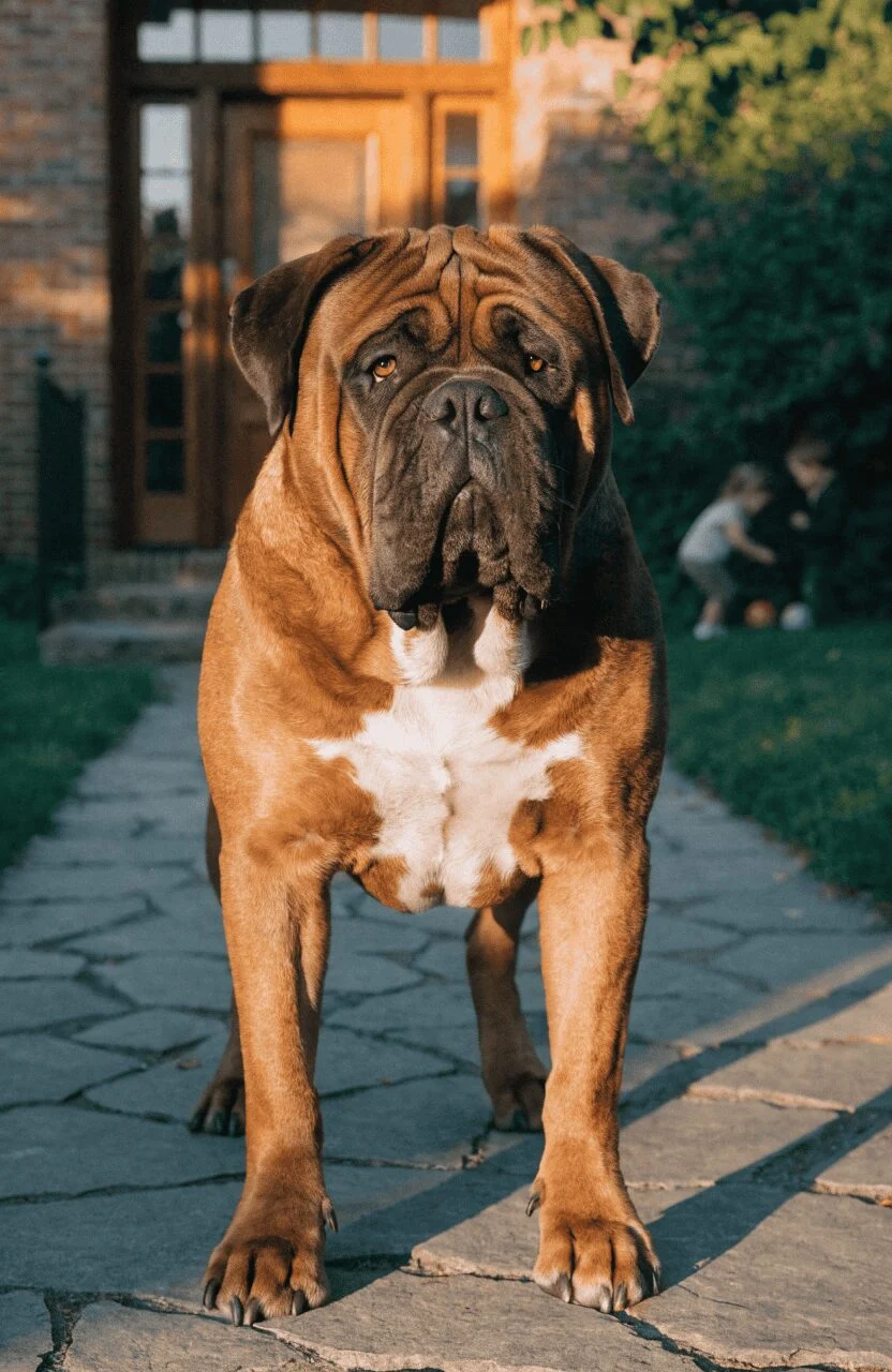 Bullmastiff gentle giant guard dog with family