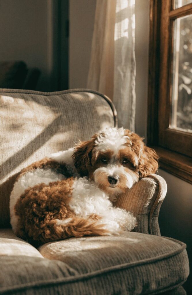 cavapoo mixed dog breed with poodle as companion